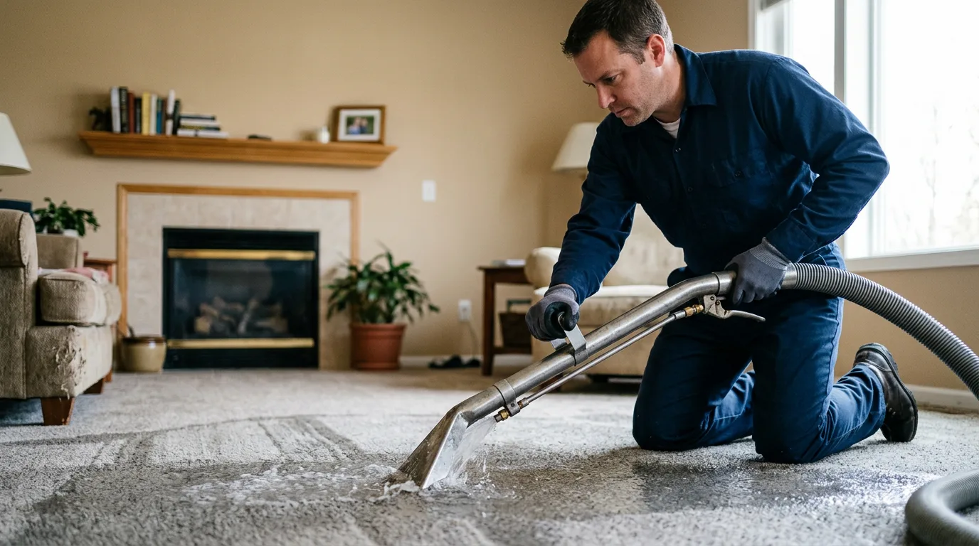 Water damage restoration technician working near Sandoval, IL